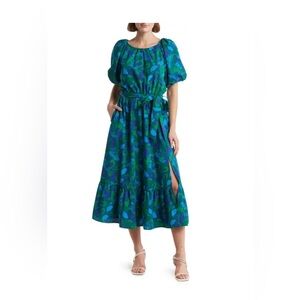 Melloday floral print poplin midi dress small size